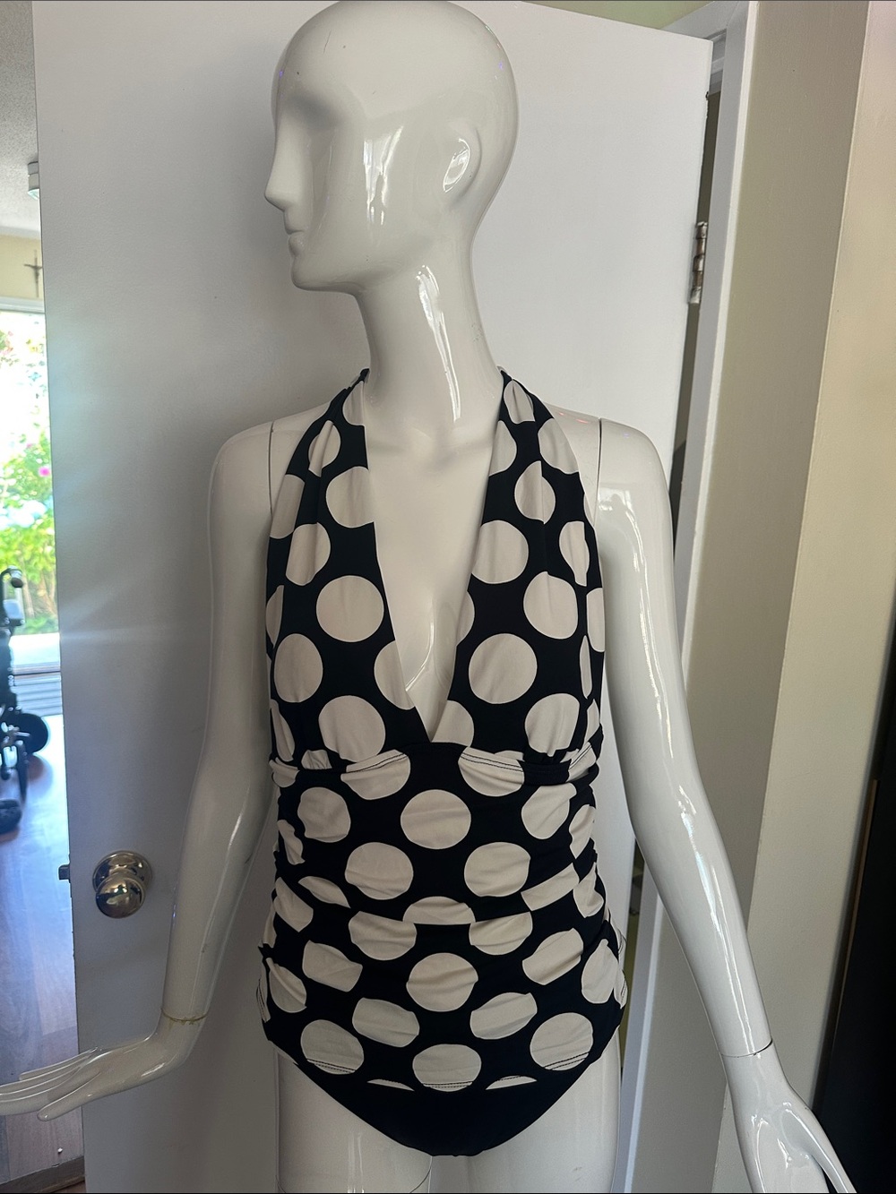 Ralph Lauren Black and White Polka Dot One-Piece Swimsuit